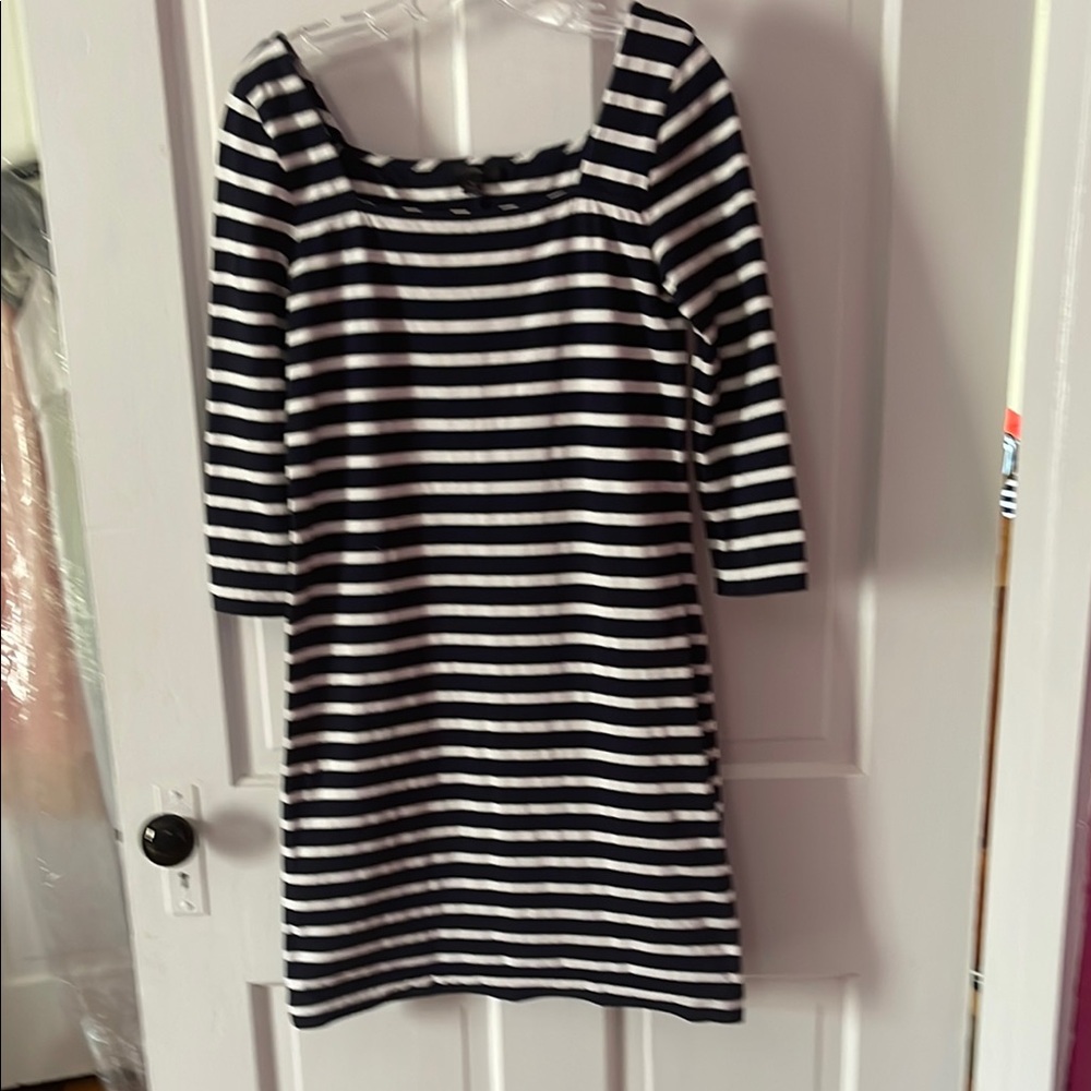 J. Crew Navy and White Striped Long Sleeve Dress